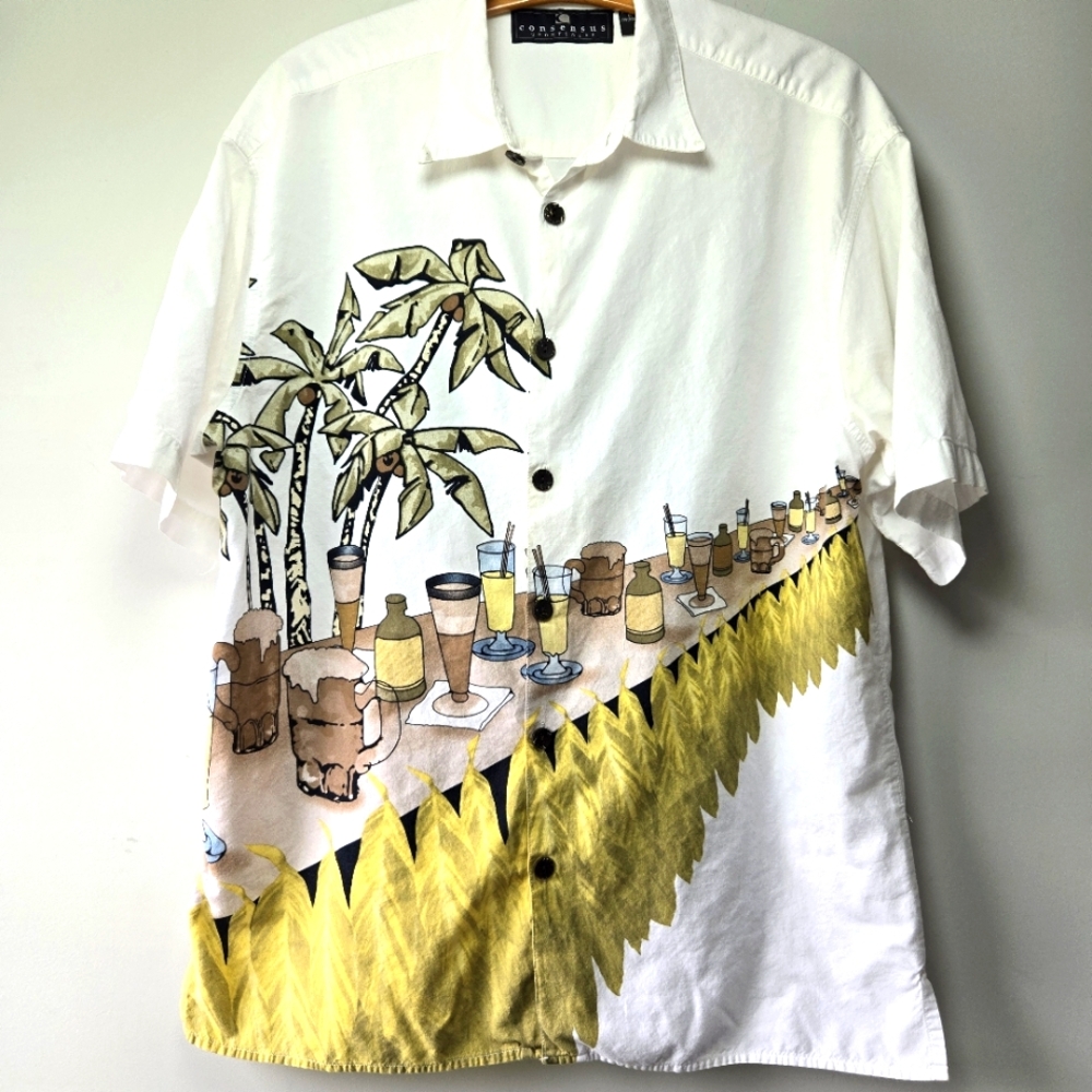 Consensus Sportswear Cocktail Bartender Drinking Button Up Short Sleeve Shirt L